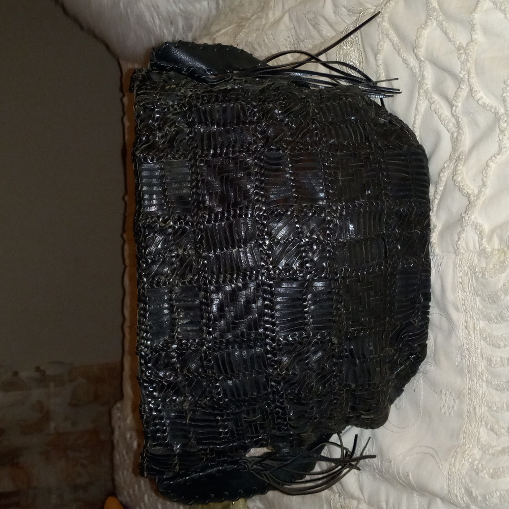Desmo Black Woven Leather Shoulder Bag Purse